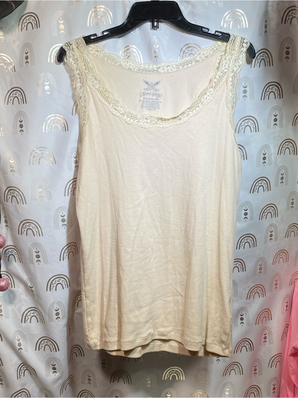 Faded Glory Cream Lace-Trim Scoop Neck Tank